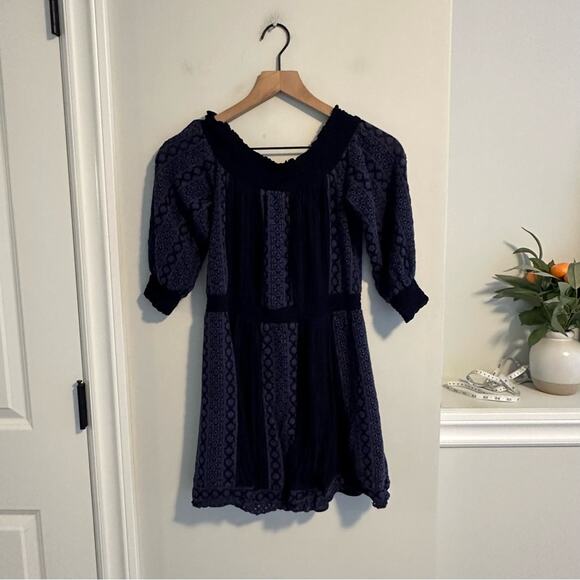 Alice + Olivia Navy Blue Floral Eyelet Embroidered Mini Dress 2 - Picture 10 of 12